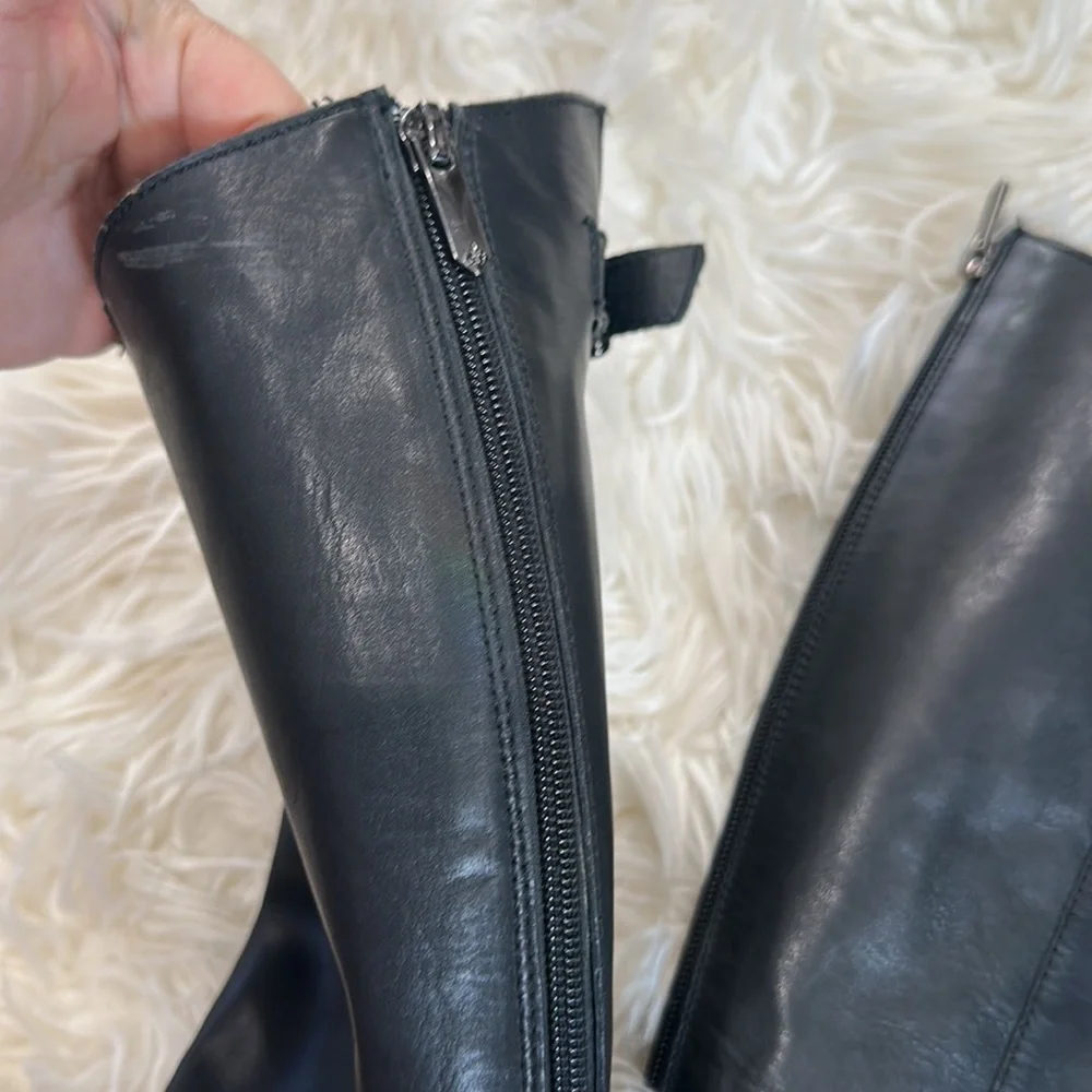 Sam Edelman Painter Tall Riding Boot Leather Distress Brown Back Zip Round 6.5M - Picture 7 of 11